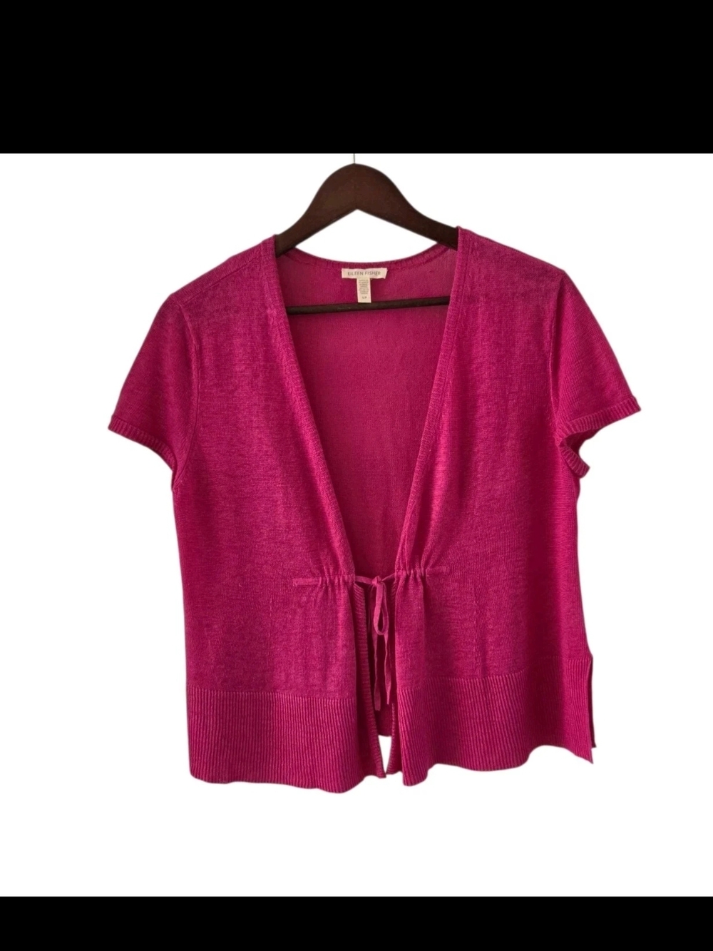 Eileen Fisher Hot Pink Linen Cardigan Tie Front Womens Size Small